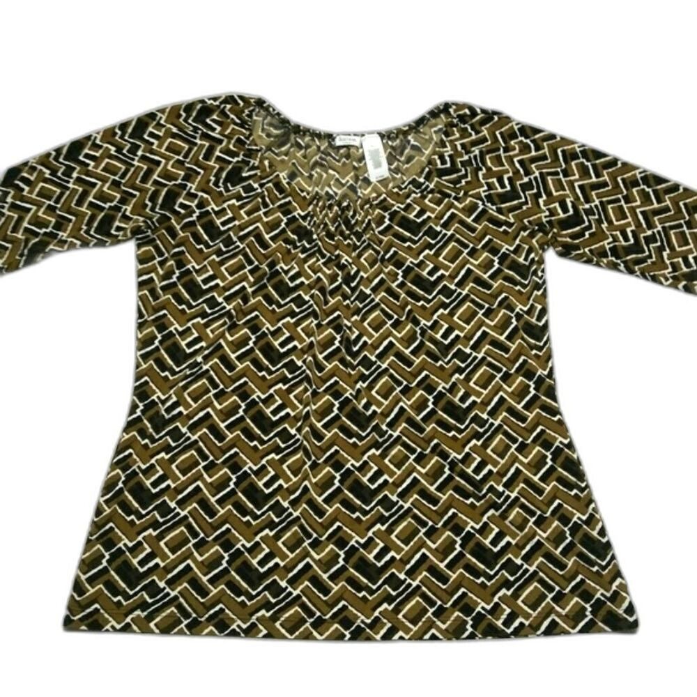 Liz & co Petite Large blouse Top Shirt Brown Black White